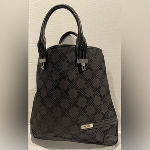 TUMI Black Gray Logo Monogram Canvas Leather Tote Satchel Bag Purse